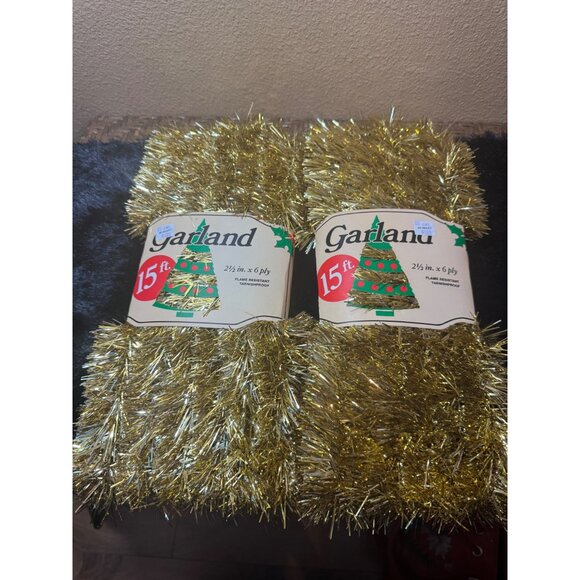 Vintage Gold Tinsel Christmas Garland 15 Ft 2-Pack  New Original Packaging - Picture 1 of 5